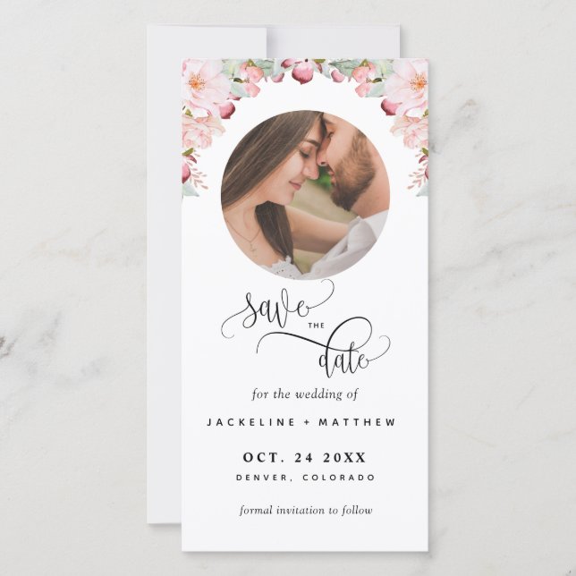 Photo, Pink Floral Wedding Save The Date Bookmark (Front)
