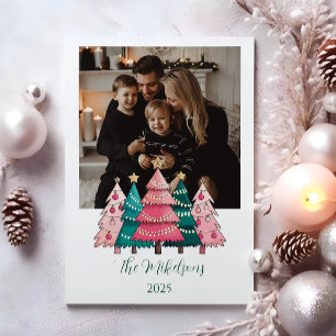 Photo Pink Forest Christmas Holiday Card