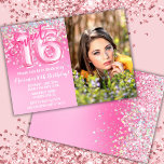 Photo Pink Glitter Sweet 16th Birthday Invitation<br><div class="desc">Photo Pink Glitter 16th Birthday Invitation Girly Pink Glitter birthday party invitation for a 16 year old girl with modern script writing and fun foil balloons.</div>