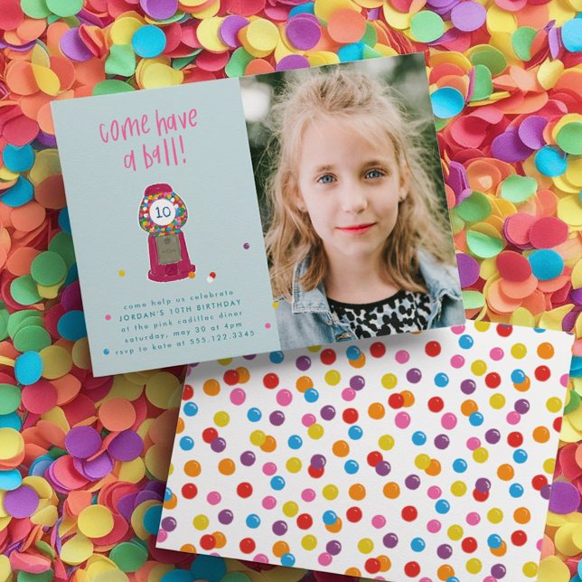 Photo Pink Gumball Machine Candy Bubble Gum Party Invitation (Photo Pink Gumball Machine Candy Bubble Gum Party Invitation)