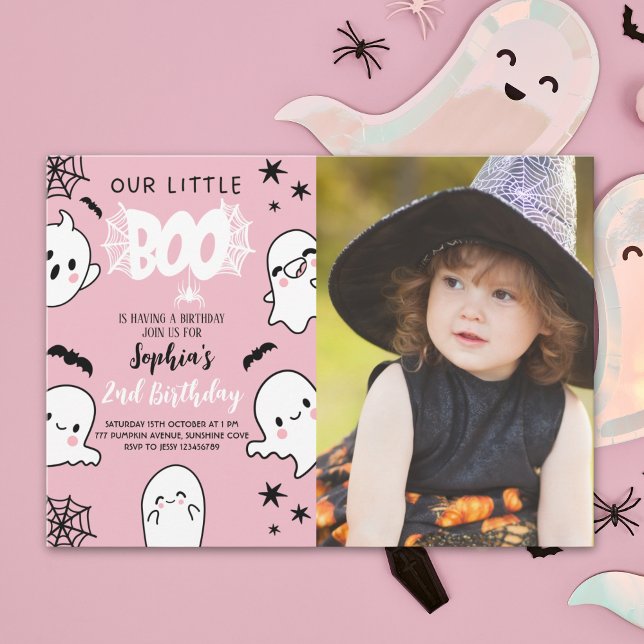 Photo Pink Halloween Birthday – Our Little Boo Invitation (Creator Uploaded)
