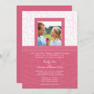 Photo Pink HoneySuckle Swirls Wedding Invitation