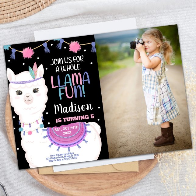 Photo Pink Llama Fun Llama Birthday Invitations (Photo Pink Llama Fun Llama Birthday Invitations)