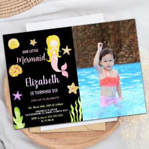 Photo Pink Mermaid Little Mermaid Birthday Invitation