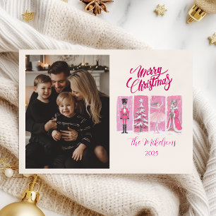 Photo Pink Nutcracker Ballet Christmas Holiday Card
