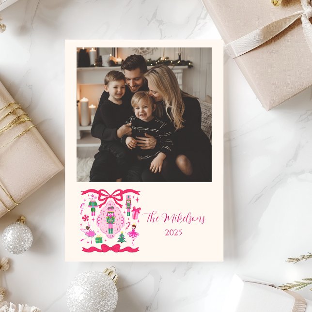 Photo Pink Nutcracker Christmas Holiday Card (Creator Uploaded)