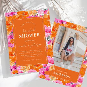 Photo Pink & Orange Vibrant Garden Bridal Shower Invitation