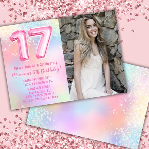 Photo Pink Rainbow 17th Birthday Invitation