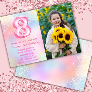 Photo Pink Rainbow 8th Birthday Invitation