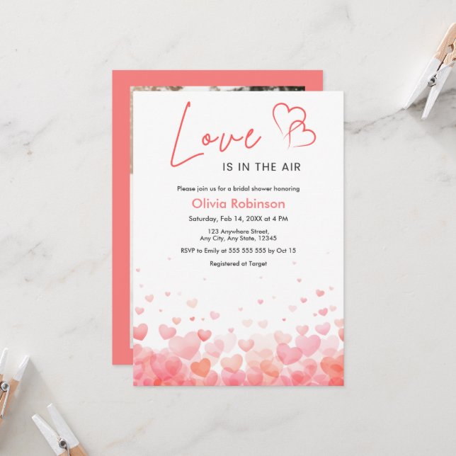 Photo Pink & Red Love is in the Air Bridal Shower  Invitation (Front/Back In Situ)