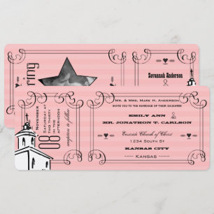 Photo Pink Romantic Chapel Ticket Wedding Invitation