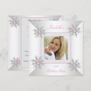 Photo Pink Snowflakes Winter Wonderland Party Invitation