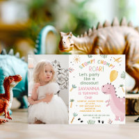 Photo Pink Stomp Chomp Roar Dinosaur 1st Birthday
