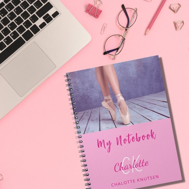 Photo pink white monogram name notebook (Creator Uploaded)