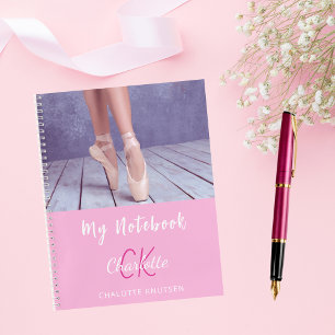 Photo pink white monogram name notebook