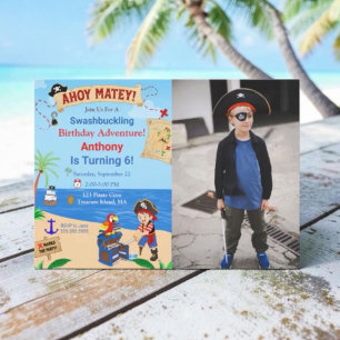 Photo Pirate Cake Treasure Chest Birthday Party Invitation