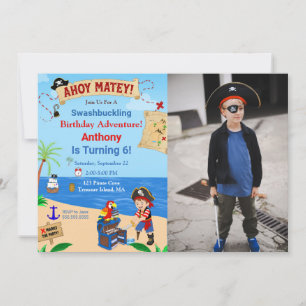 Photo Pirate Cake Treasure Chest Birthday Party Invitation