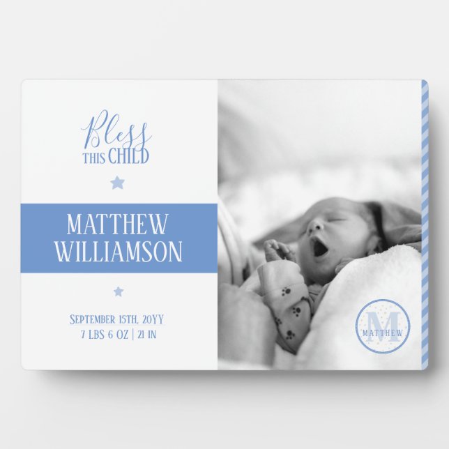 Photo Plaque with Baby Birth Stats & Monogram (Front)