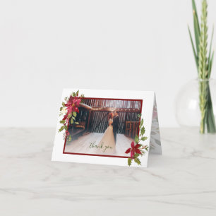 Photo Poinsettia Greenery Christmas Wedding Thank You Card