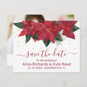 Photo Poinsettia Red Christmas Wedding Announcement