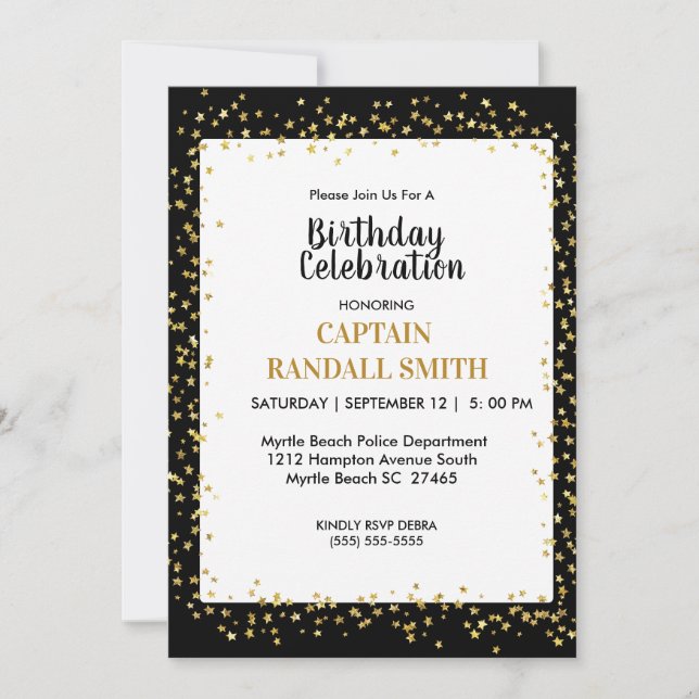 Photo Police Birthday Party Gold Stars     Invitation (Front)