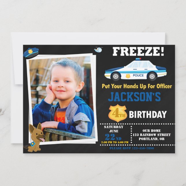 Photo Police officer birthday invitation K9 dog (Front)
