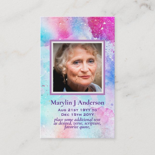 Photo Prayer Cards Memorial Celebration of Life (Front)