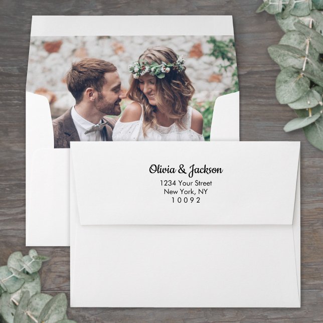 Photo Pre-Addressed Modern Elegant Script Wedding Envelope (Creator Uploaded)