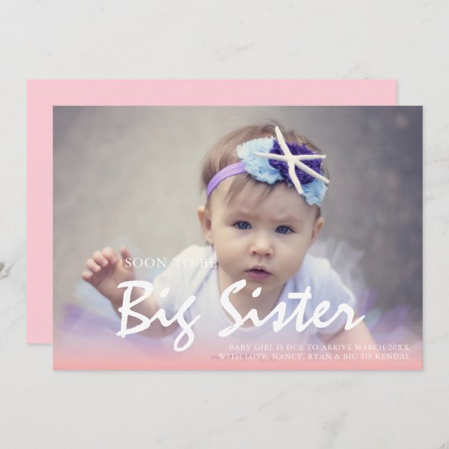 Photo Pregnancy Big Sister Pink Announcement (Front/Back)