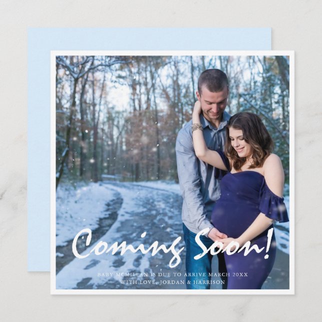 Photo Pregnancy Coming Soon Blue Baby Announcement (Front/Back)