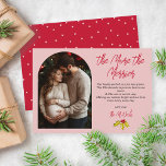 Photo Pregnancy the More the Merrier Christmas Holiday Card<br><div class="desc">This minimal pink and red "the More the Merrier" Christmas pregnancy announcement features on photo template and a sweet poem to send to your loved ones.  The hand drawn holly and berries add a touch of nostalgic whimsy.  Original art by Malissa Melrose.</div>