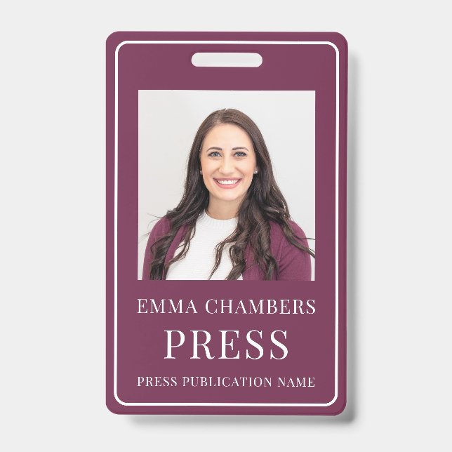Photo Press Pass Burgundy ID Badge (Front)