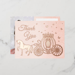 Photo Princess Carriage Rose Gold Foil Thank You Foil Invitation Postcard