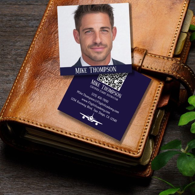 Photo Professional QR Code Pilot Blue Aviation  Square Business Card (Creator Uploaded)
