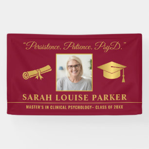 Photo PsyD Graduation 2025 Quote Burgundy & Gold Banner