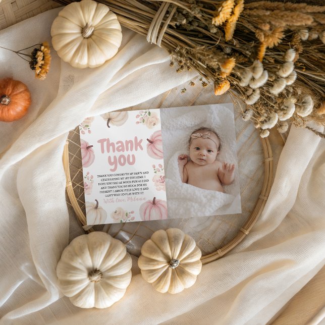 Photo Pumpkin Birthday Thank You Card (Creator Uploaded)
