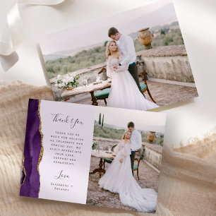 Photo Purple Agate Gold Lavender Wedding Thank You Card