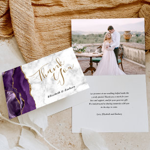 Photo Purple Agate Gold Marble Wedding Thank You Card