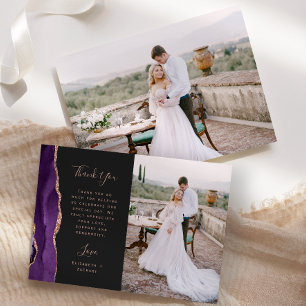 Photo Purple Agate Rose Gold Dark Wedding Thank You Card