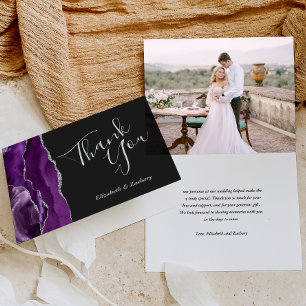 Photo Purple Agate Silver Dark Wedding Thank You Card