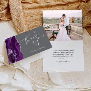 Photo Purple Agate Silver Grey Wedding Thank You Card