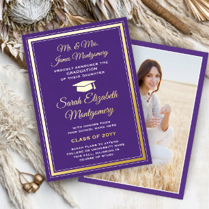 Photo Purple and Gold Foil Graduation Announcement