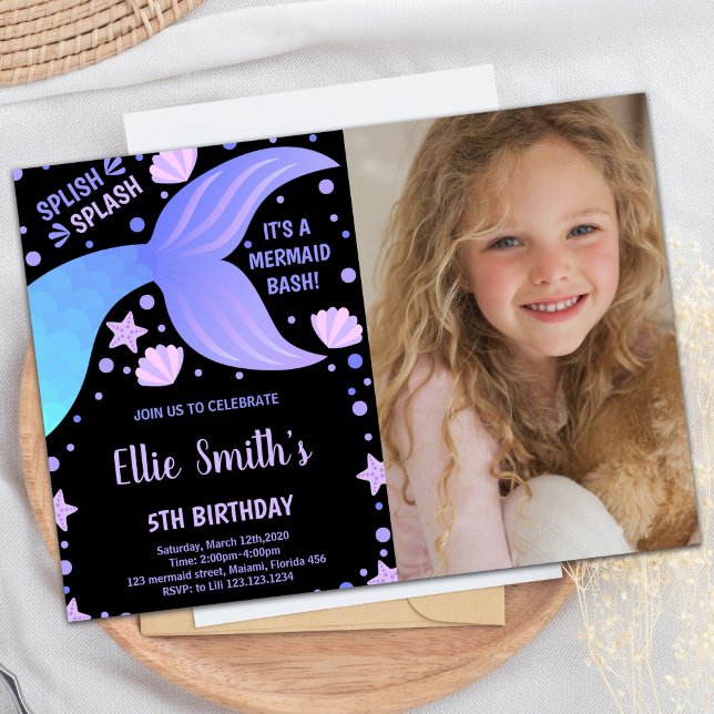 Photo Purple Blue Tail Shell Mermaid Invitations (Photo Purple Blue Tail Shell Mermaid Invitations)