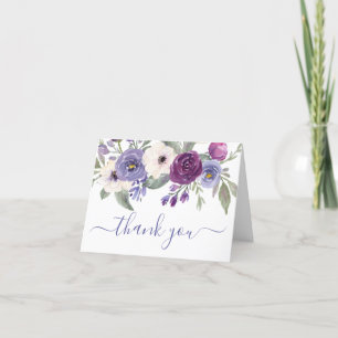 Photo Purple Floral Wedding Thank You Card