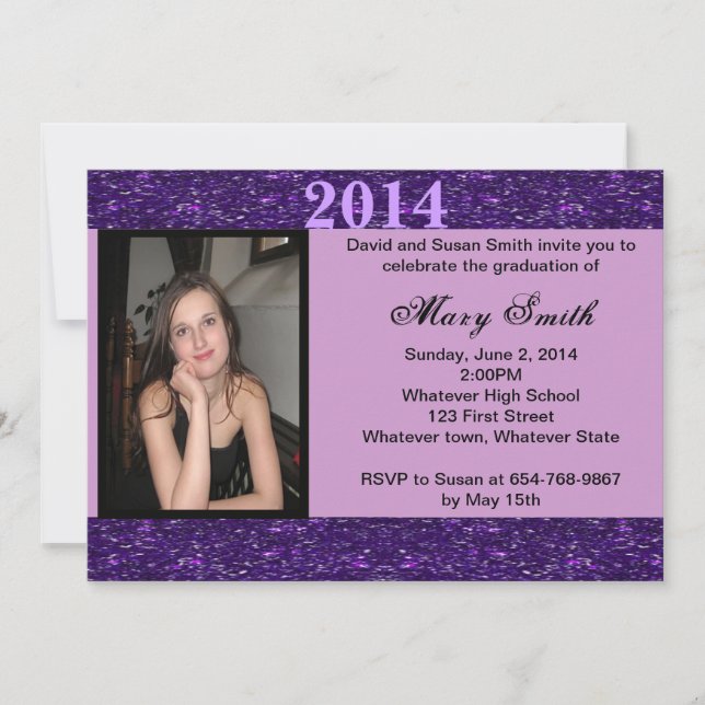 Photo Purple Glitter Graduation Invitation (Front)