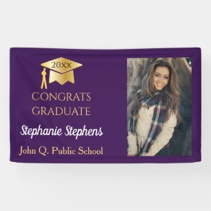 Photo Purple Gold Congrats Graduate Name School Banner