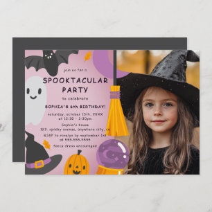 Photo Purple Orange Cute Halloween Kids Birthday Invitation