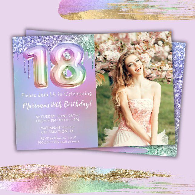 Photo Purple Pink Glitter 18th Birthday Party Invitation (Creator Uploaded)