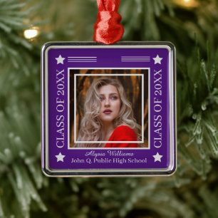 Photo Purple   Silver Class of 2024 Graduation Metal Tree Decoration