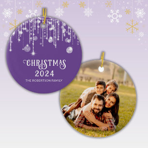 Photo Purple String Lights Christmas Party Ceramic Tree Decoration